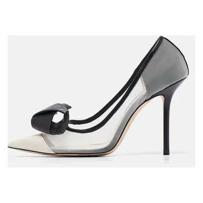 Jimmy Choo Black/Grey Mesh and Leather Bow Pointed Toe Pumps Size