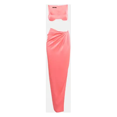 Alex Perry Pink Satin Top and Draped Skirt Set