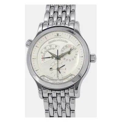 Jaeger LeCoultre Silver Stainless Steel Master Geographic Q1428120 Automatic Men's Wristwatch