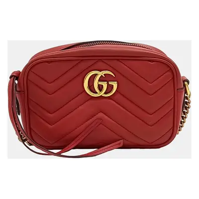 Gucci Red Leather Marmont Matelasse Mini Crossbody Bag