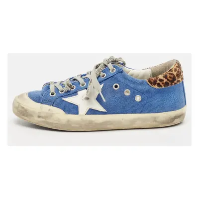 Golden Goose Blue Canvas and Calf Hair Dream Lace Up Sneakers Size