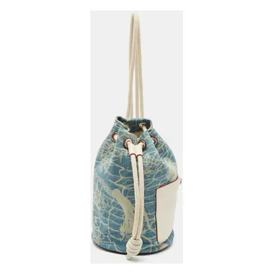 Loewe Blue/White Washed Denim and Leather Mini Sailor Mermaid Drawstring Bag