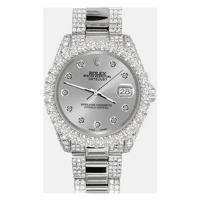 Rolex datejust pave 7.2ct iced diamond gray Wristwatch