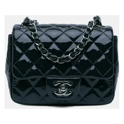 Chanel Navy Blue Mini Square Classic Patent Single Flap