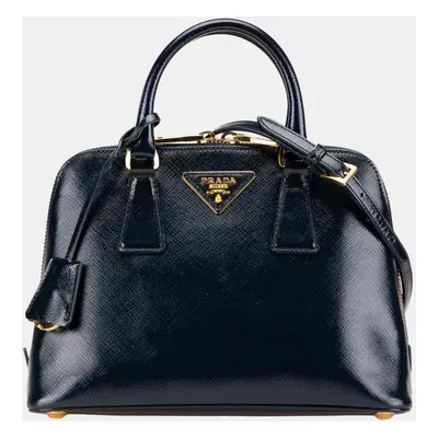 Prada Navy Blue Small Saffiano Vernice Promenade Satchel