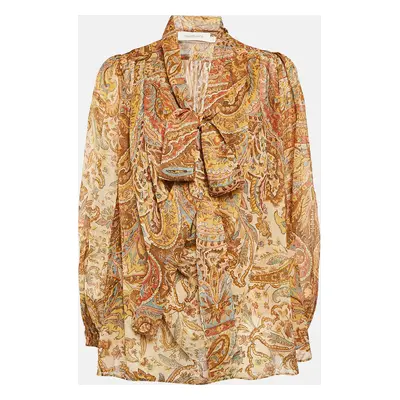 Zimmermann Orange Paisley Print Crepe Cowl Neck Blouse