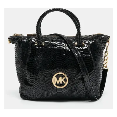 MICHAEL Michael Kors Black Python Embossed Fulton Satchel