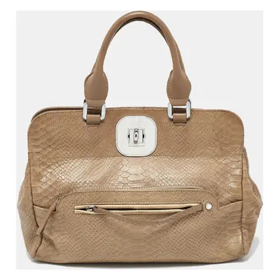 Longchamp Clay Beige Python Embossed Leather Gatsby Tote