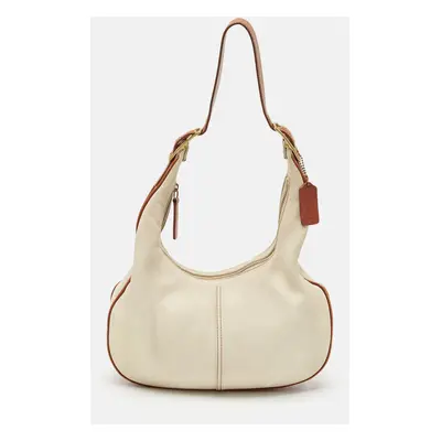 Coach Brown/Off White Leather East West Zoe Hobo