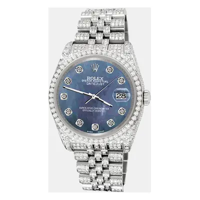 Rolex datejust pave 10.2ct iced diamond black pearl jubilee Wristwatch