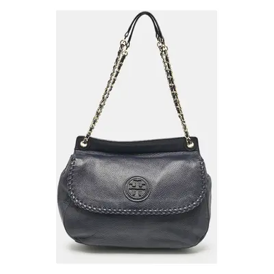 Tory Burch Blue Leather Marion Shoulder Bag