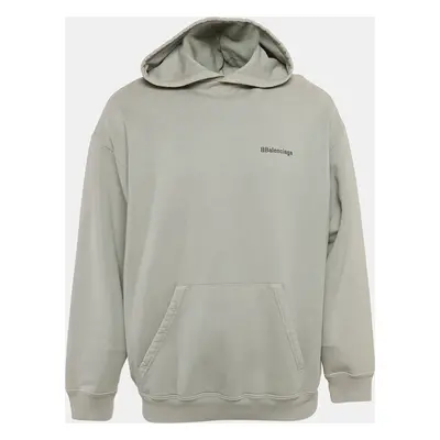 Balenciaga Grey Logo Embroidered Cotton Hoodie