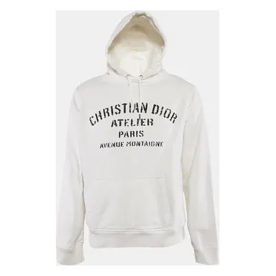 Dior Homme White Logo Print Cotton Long Sleeve Hoodie