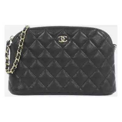 Chanel Black Caviar Leather Classic Chain Clutch Bag