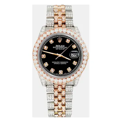 Rolex datejust 10.75ct pave diamond black rose gold steel jubilee Wristwatch