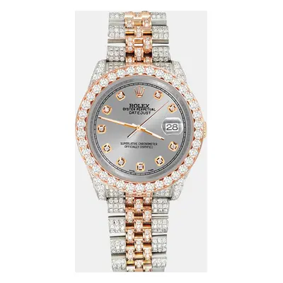 Rolex datejust 10.75ct pave diamond gray rose gold steel jubilee Wristwatch