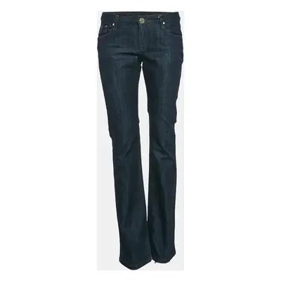 Gucci Dark Blue Denim Badge Detail Wide Leg Jeans Waist 30"