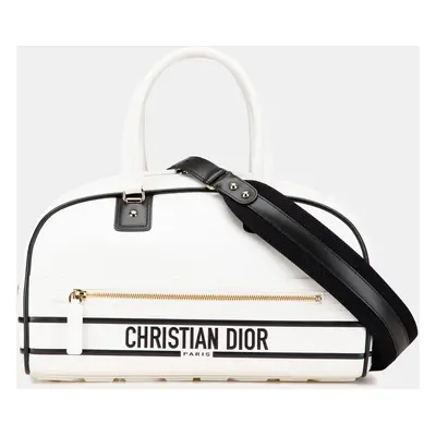 Dior White Medium Leather Dior Vibe Bowling Bag