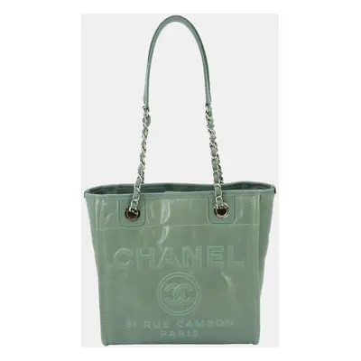 Chanel Green Leather Deauville Tote Bag