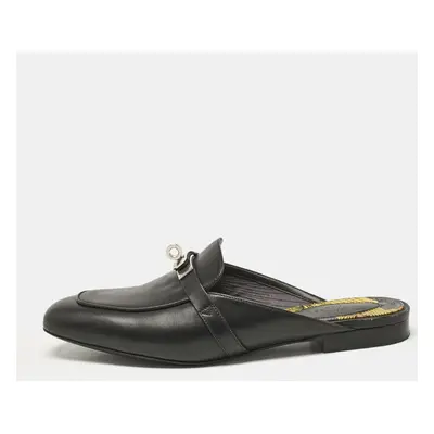 Hermes Black Leather Oz Flat Mules Size 38.5