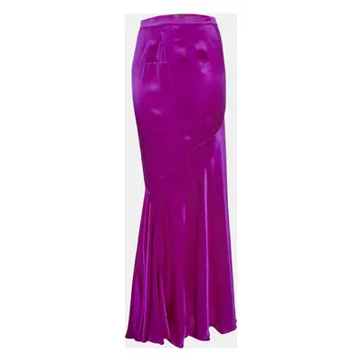 Roberto Cavalli Fuschia Pink Satin Silk Flared Maxi Skirt