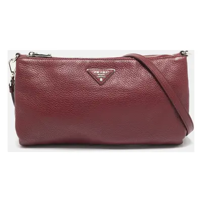 Prada Burgundy Leather Triangle Logo Crossbody Bag