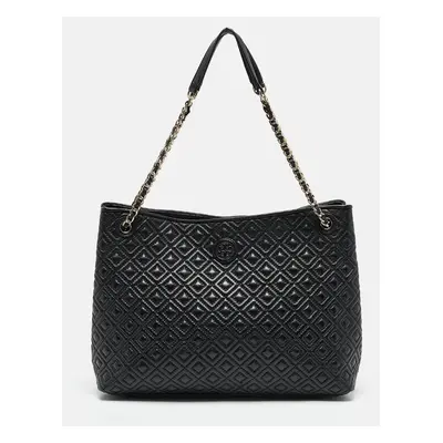 Tory Burch Black Quilted Leather Marion Tote