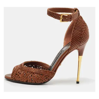 Tom Ford Brown Braided Leather Ankle Strap Sandals Size