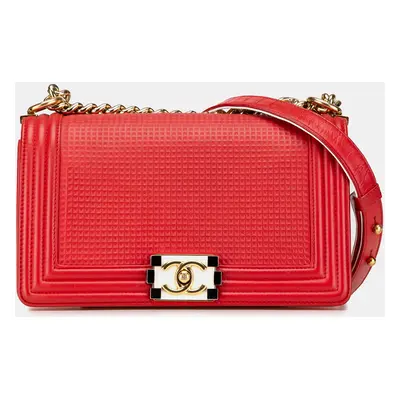 Chanel Red Medium Embossed Lambskin Cube Boy Flap