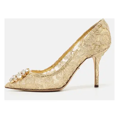 Dolce & Gabbana Gold Lace and Mesh Bellucci Pumps Size