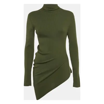 Loro Piana Green Rib Knit Turtleneck Asymmetric Jumper