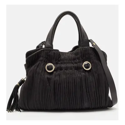 Bvlgari Black Canvas and Leather Pleated Satchel