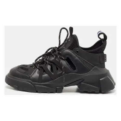 McQ by Alexander McQueen Black Leather and Mesh Lace Up Sneakers Size