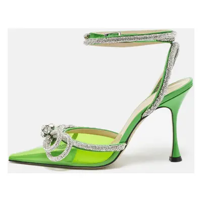 Mach & Mach Green PVC Crystal Embellished Double Bow Pumps Size