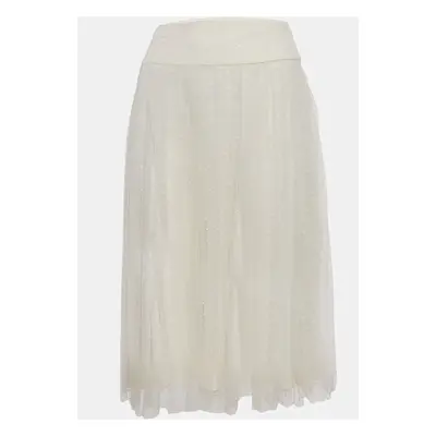 Christian Dior White Flocked Tulle Midi Skirt