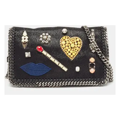 Stella McCartney Black Faux Suede Embellished Falabella Flap Crossbody Bag