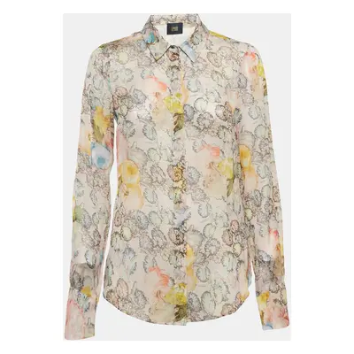 Class by Roberto Cavalli Pink Floral Print Silk Sheer Shirt