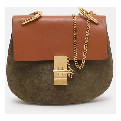 Chloe Brown/Green Leather and Suede Medium Drew Shoulder Bag