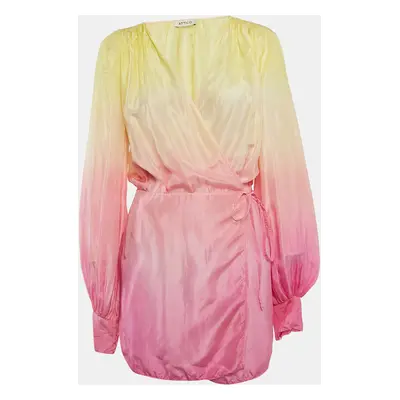 The Attico Yellow/Pink Ombre Silk Wrap Mini Dress