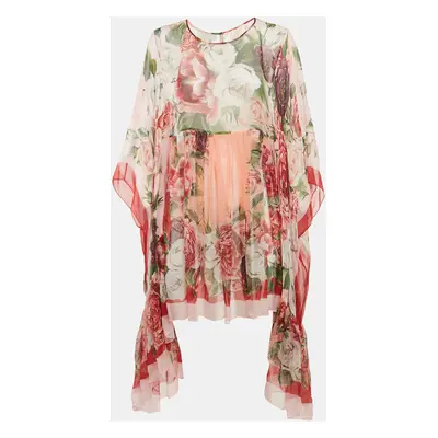 Dolce & Gabbana Pink Floral Print Silk Chiffon Asymmetrical Kaftan Dress