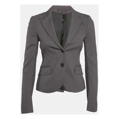 Theory Grey Stripe Patterned Cotton Blend Blazer