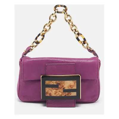 Fendi Purple Iridescent Nubuck Mini Baguette Bag