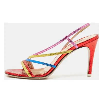 The Attico Multicolor Snakeskin Embossed Leather Ankle Strap Sandals Size