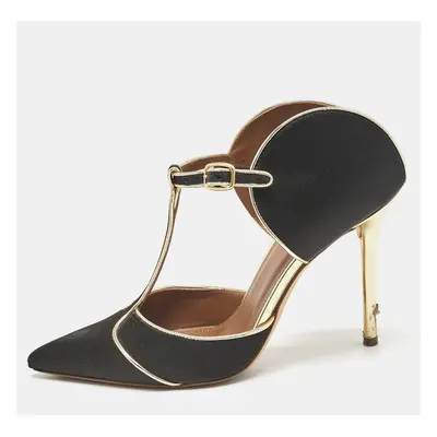 Malone Souliers Black/Gold Satin and Leather Imogen Sandals Size