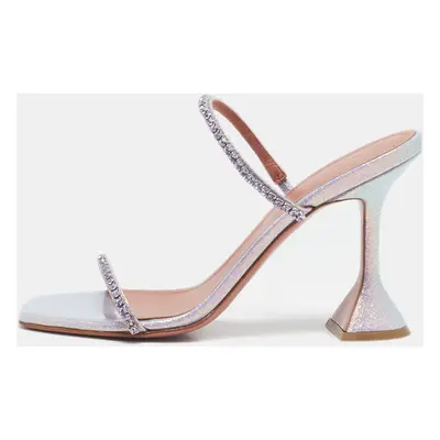 Amina Muaddi Lilac Glitter Patent Leather Glida Slide Sandals Size