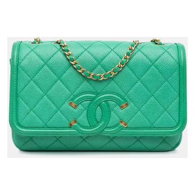 Chanel Green Small Caviar CC Filigree Flap