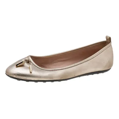 Tod's Gold Leather Tassel Ballet Flats Size