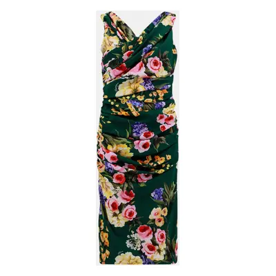 Dolce & Gabbana Green Silk Floral Print Dress Xl