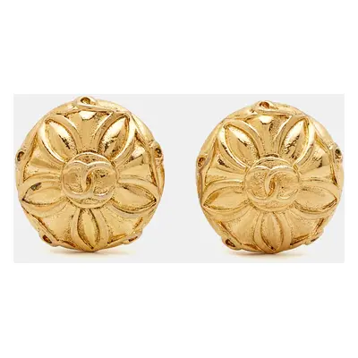 Chanel CC Medallion Gold Tone Clip On Earrings