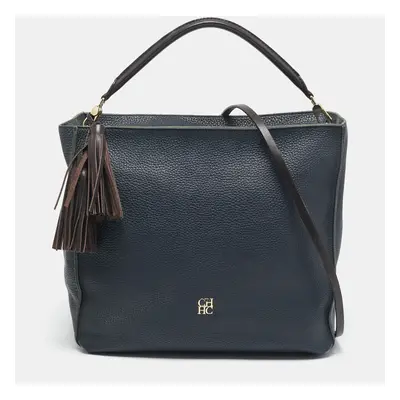 CH Carolina Herrera Navy Blue Leather Tassel Zip Hobo